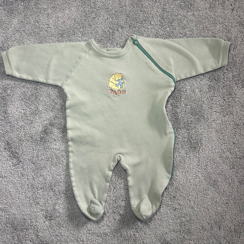 Classic Pooh Footed Sleeper Unisex Newborn - 3 Months Green Embroidered Zipper